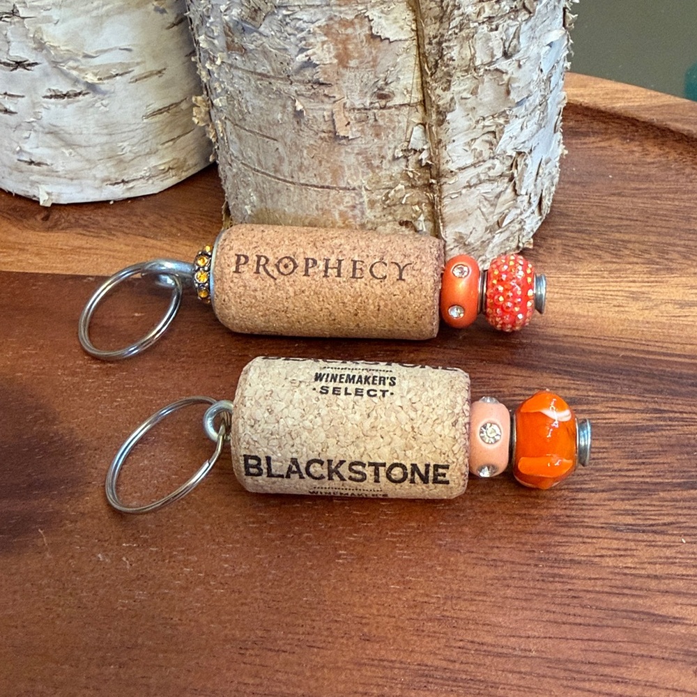 Handmade Wine Cork Key Rings Set of 2 Upcycled Rustic Chic